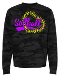 Crew Neck Black Camo Softball Heart Stitch 7