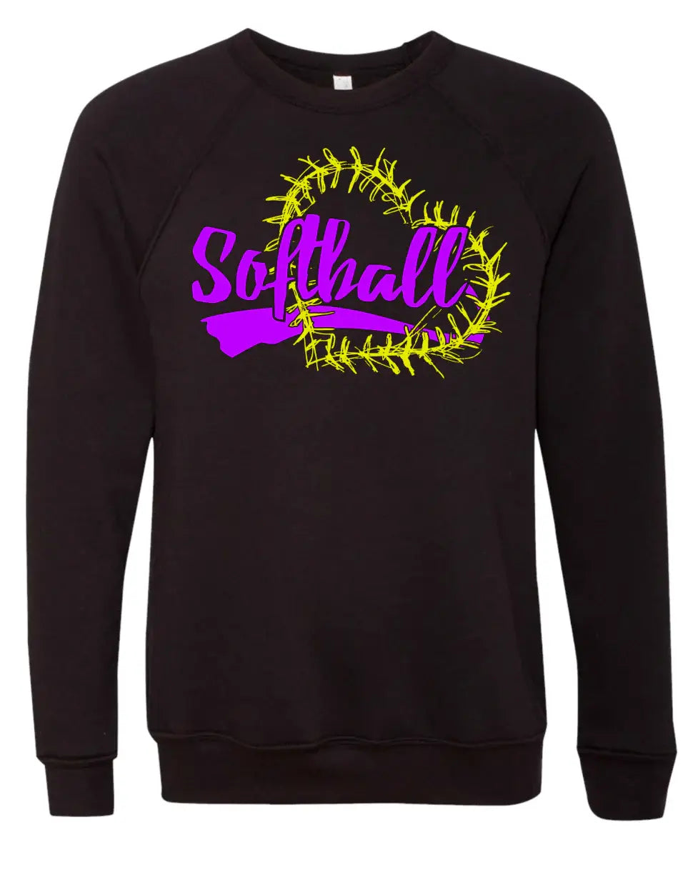 Crew Neck Black Softball Heart Stitch 8