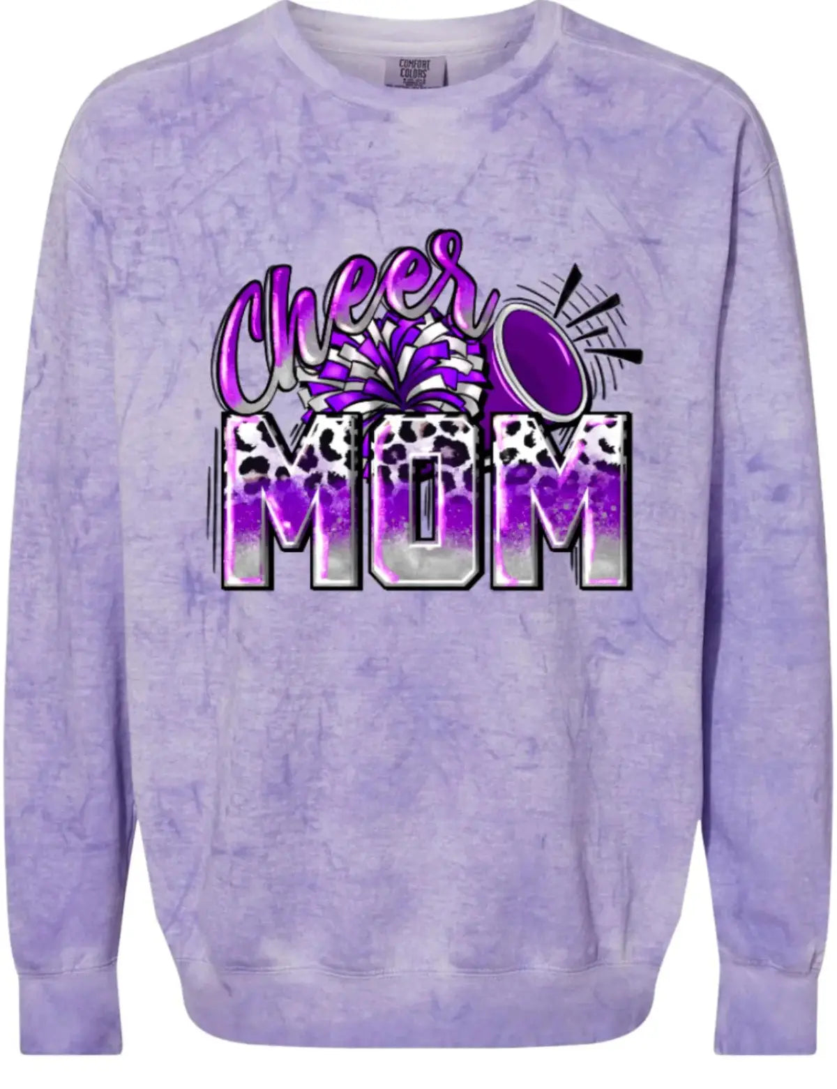 Crew Neck Purple Smoke Cheer Mom Leopard