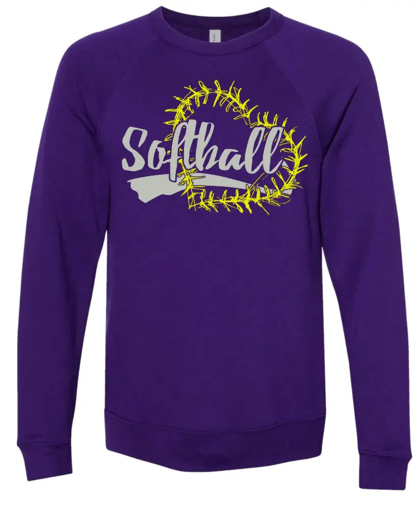 Crew Neck Purple Softball Heart Stitch 4
