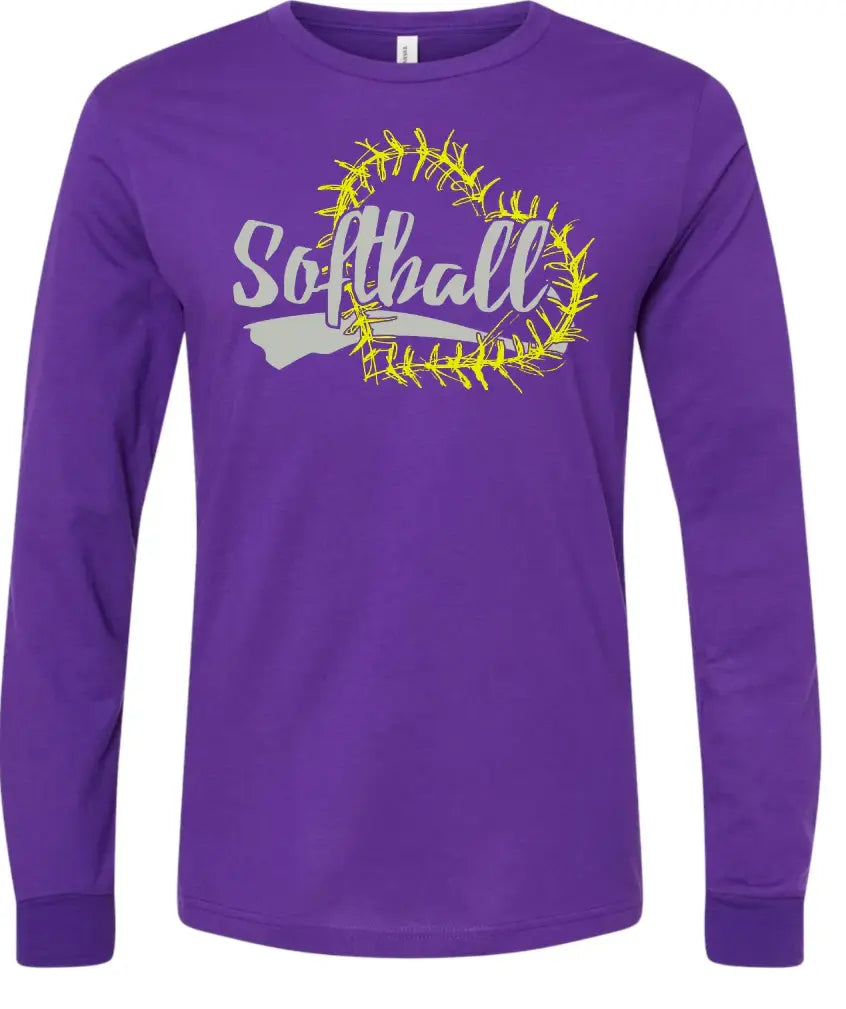 Long Sleeve Purple Softball Heart Stitch 3