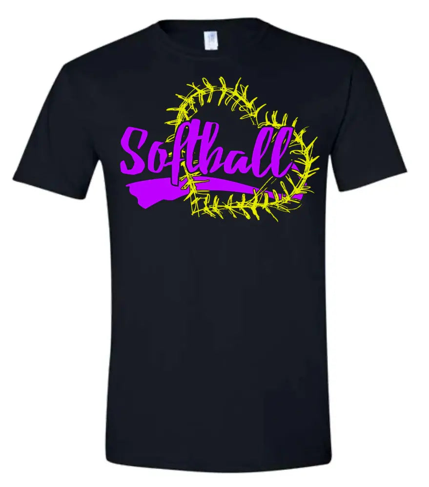 T-Shirt Black Softball Heart Stitch 6