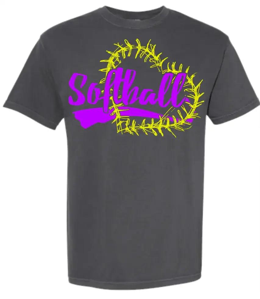 T-Shirt Comfort Color Graphite Softball Heart Stitch 10