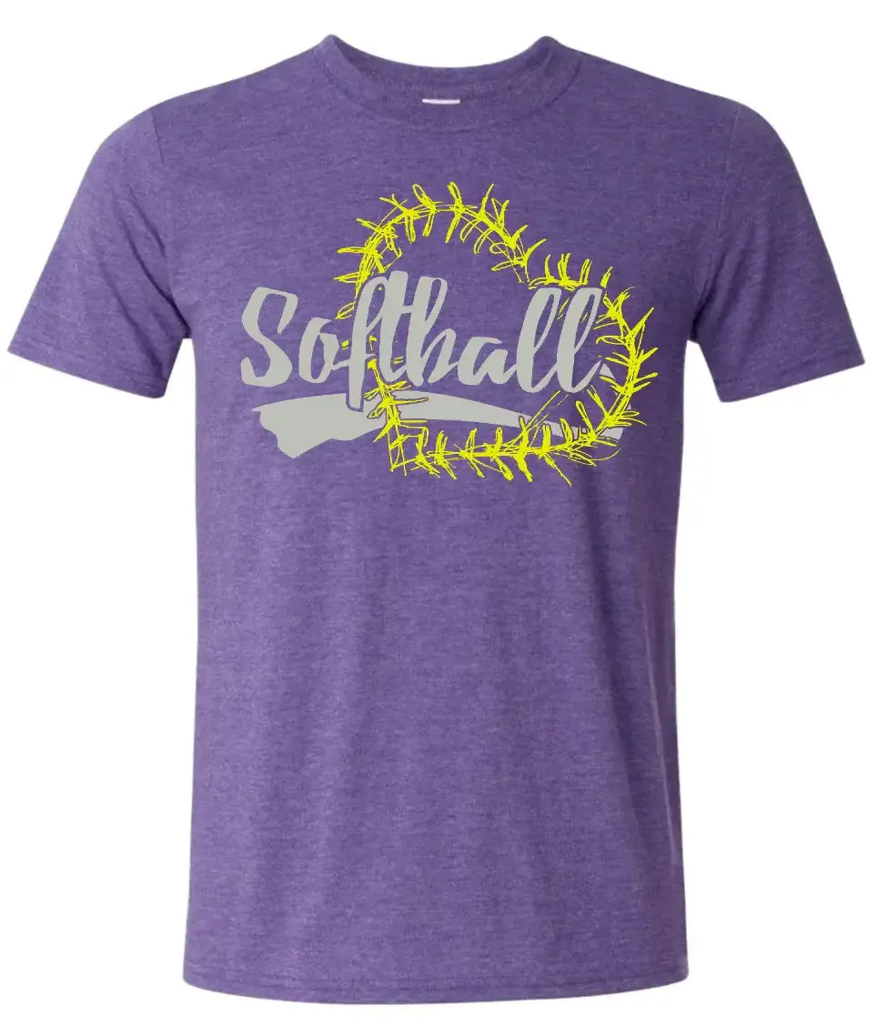 T-Shirt Heather Purple Softball Heart Stitch 5