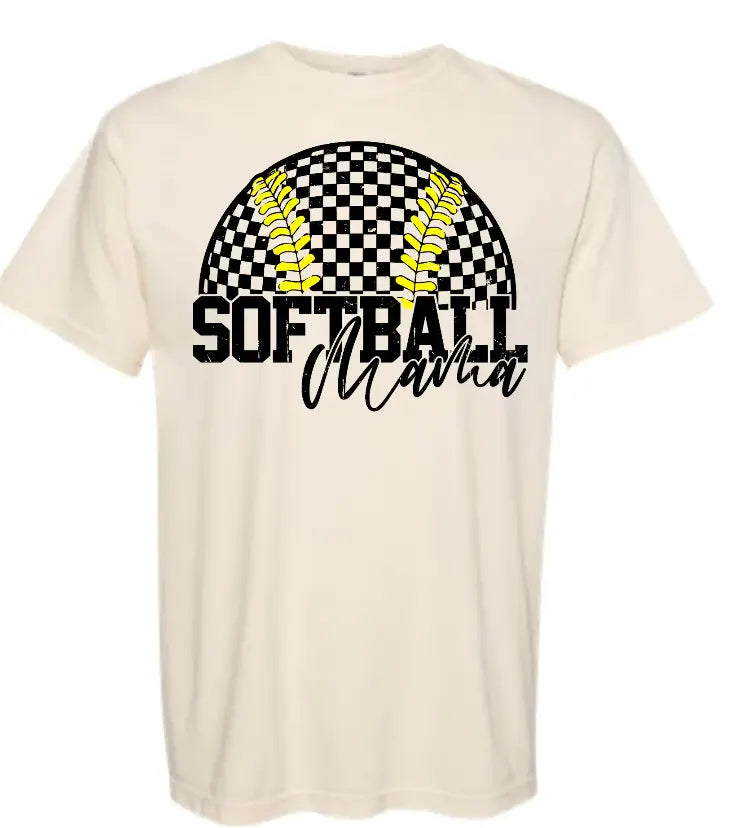 T-Shirt Natural Vintage Check Softball Mama