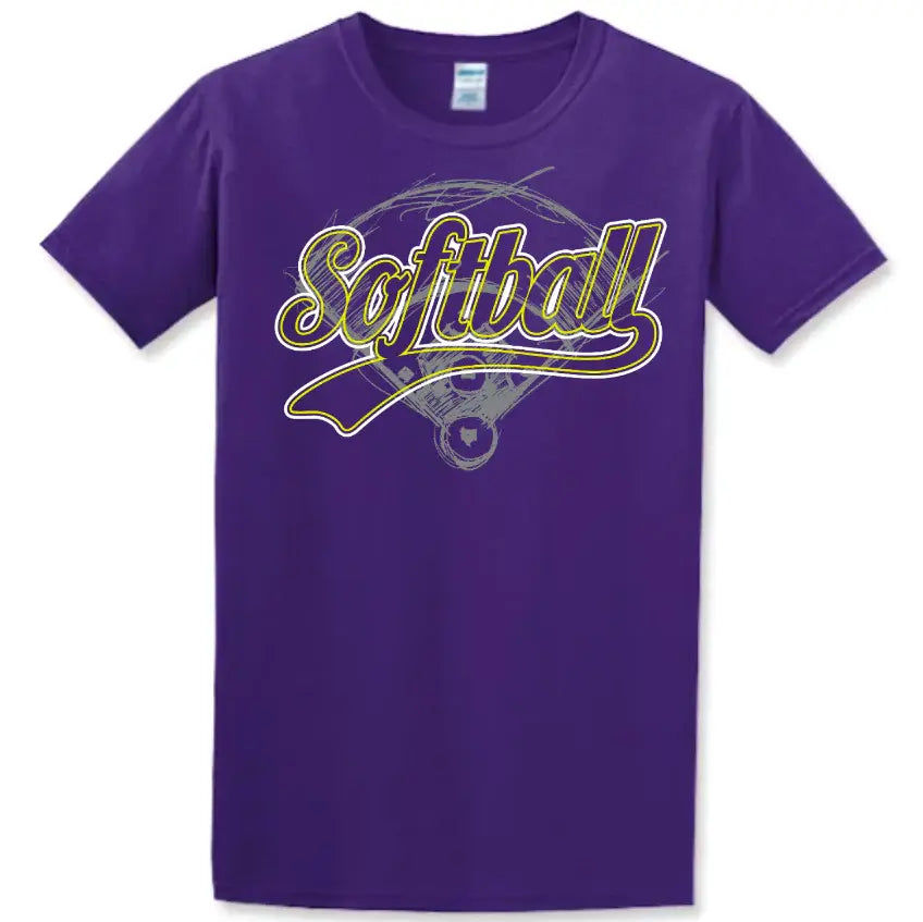 T-Shirt Purple Softball Base Scribble 1