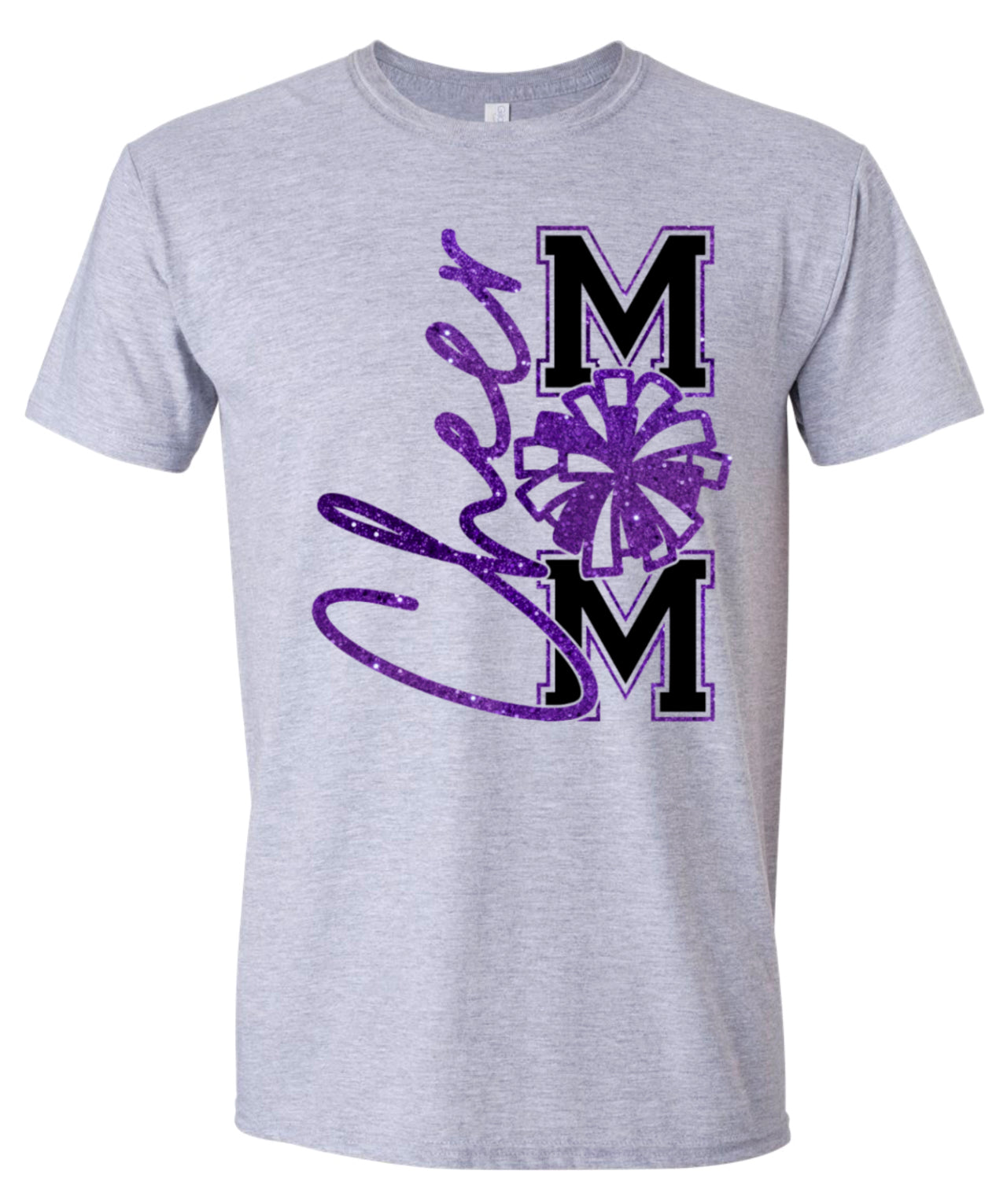 T-Shirt Sport Grey Cheer Mom Faux Glitter Vert