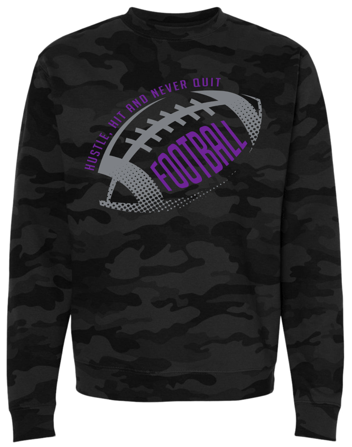 Crew Neck Black Camo Hustle Hit Never Quit