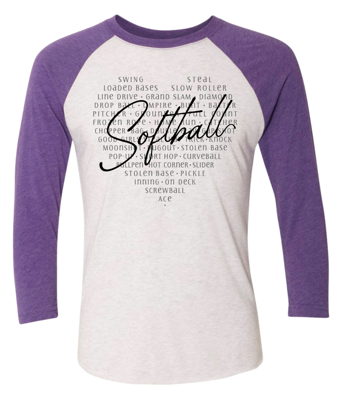 Long Sleeve 3/4 Sleeve Softball Heart 1