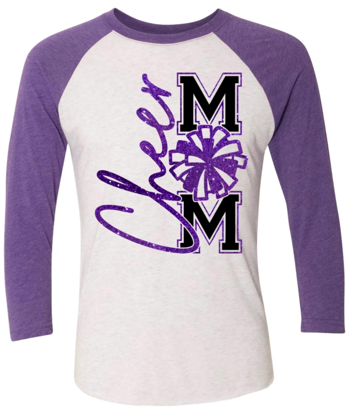 Long Sleeve 3/4 sleeve Cheer Mom Faux Glitter Vert