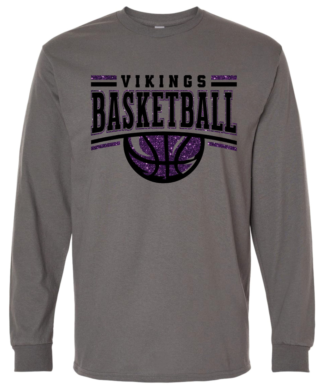 Long Sleeve Viking Basketball Glitter Charcoal
