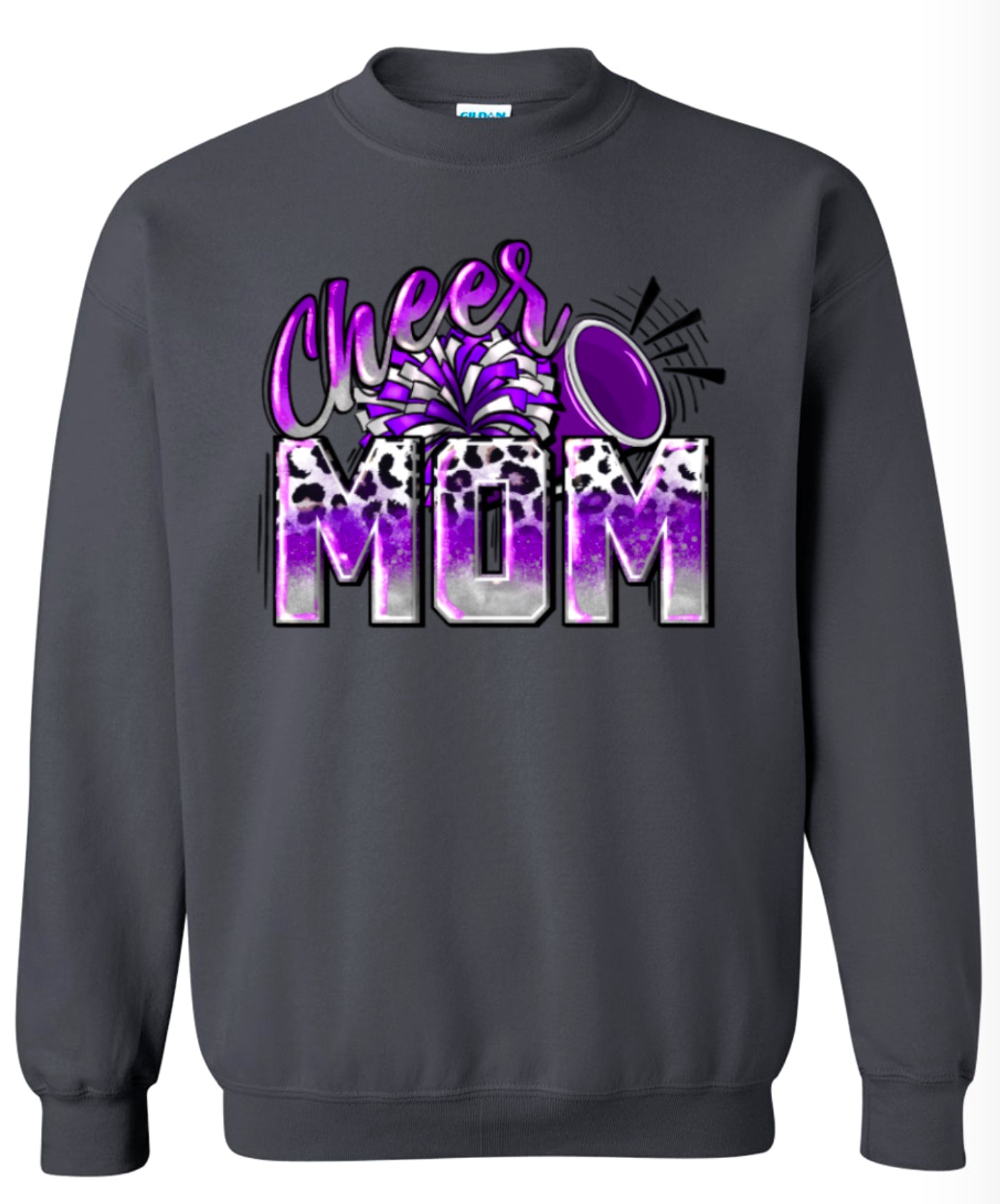Crew Neck Charcoal Cheer Mom Leopard