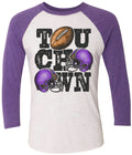 Long Sleeve 3/4sleeve Purple/White Raglan Touchdown Stacked