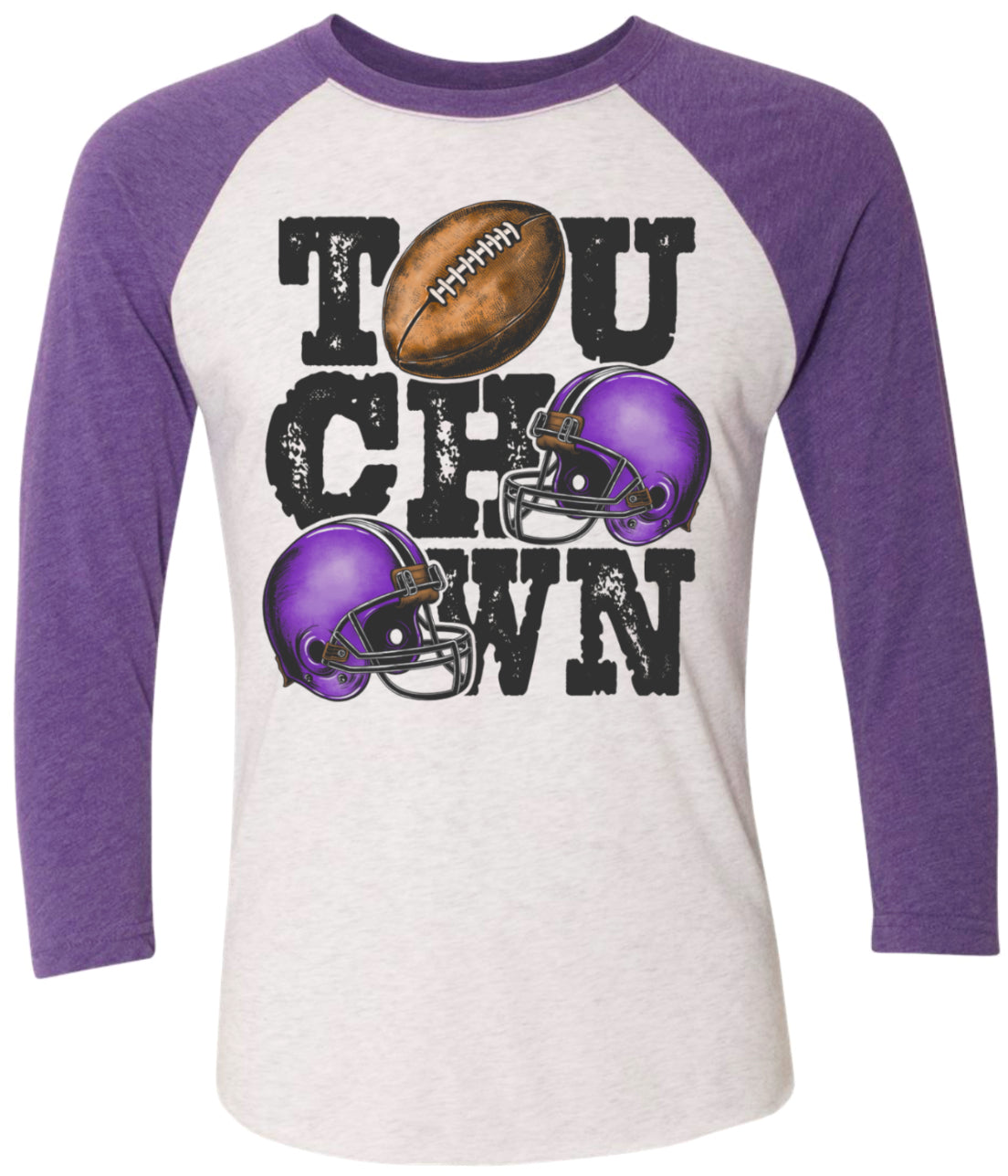 Long Sleeve 3/4sleeve Purple/White Raglan Touchdown Stacked
