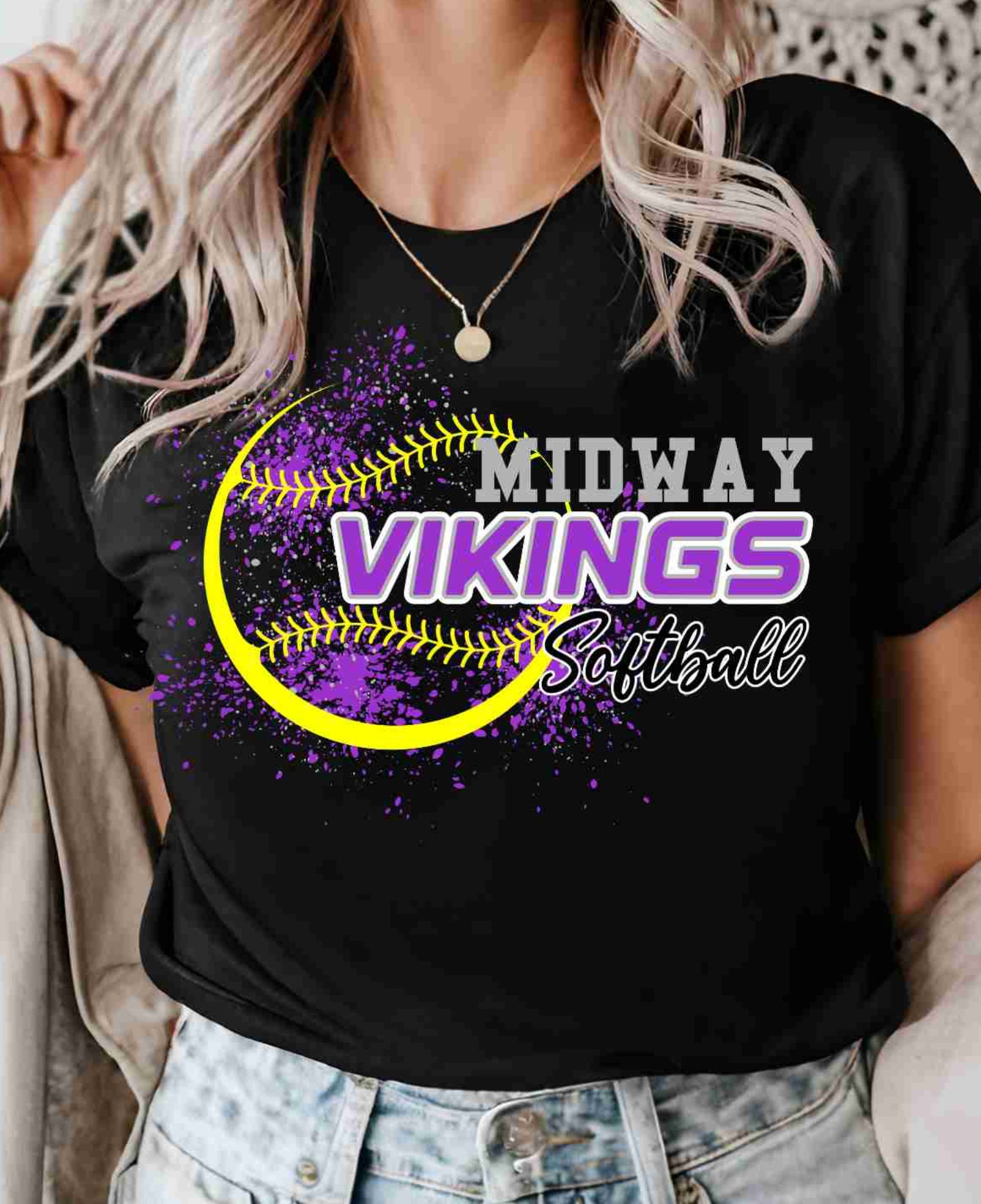 T-Shirt Black Viking Softball Splatter