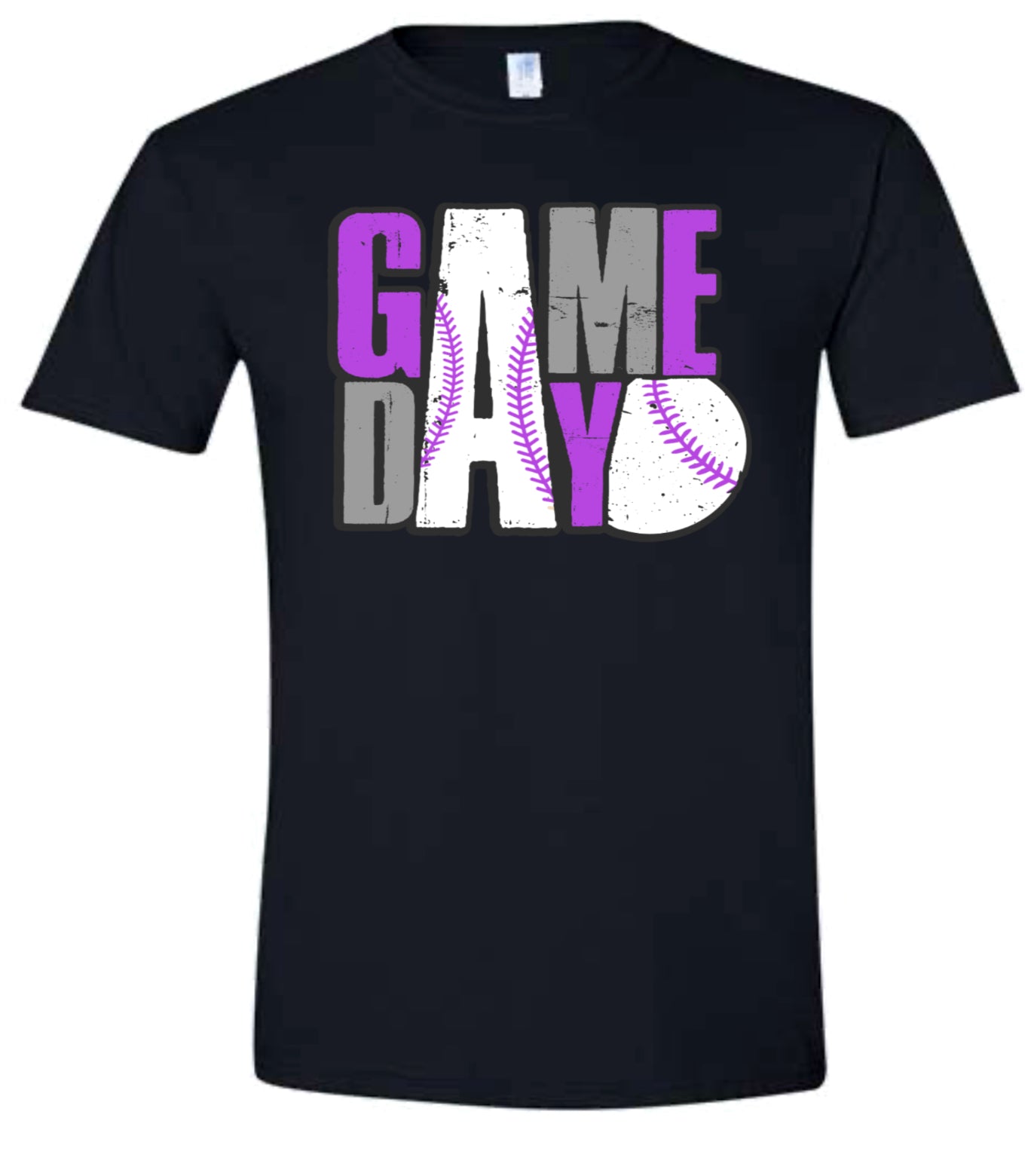 T-Shirt Black Game Day Baseball Stack 7
