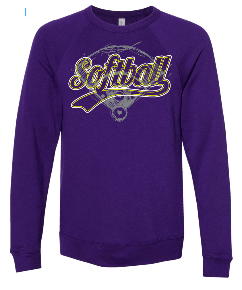 Crew Neck Purple Softball Base Scribble 3