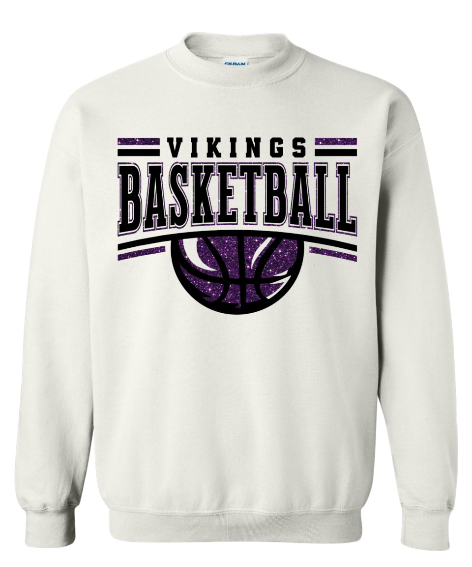 Crew Neck Viking Basketball Glitter White