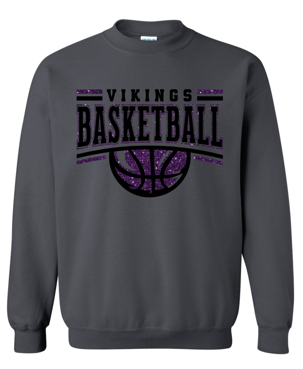 Crew Neck Viking Basketball Glitter Charcoal