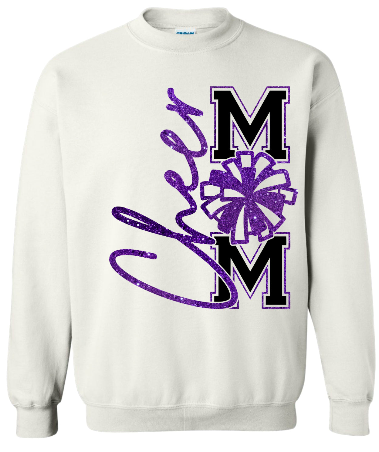 Crew Neck White Cheer Mom Faux Glitter Vert