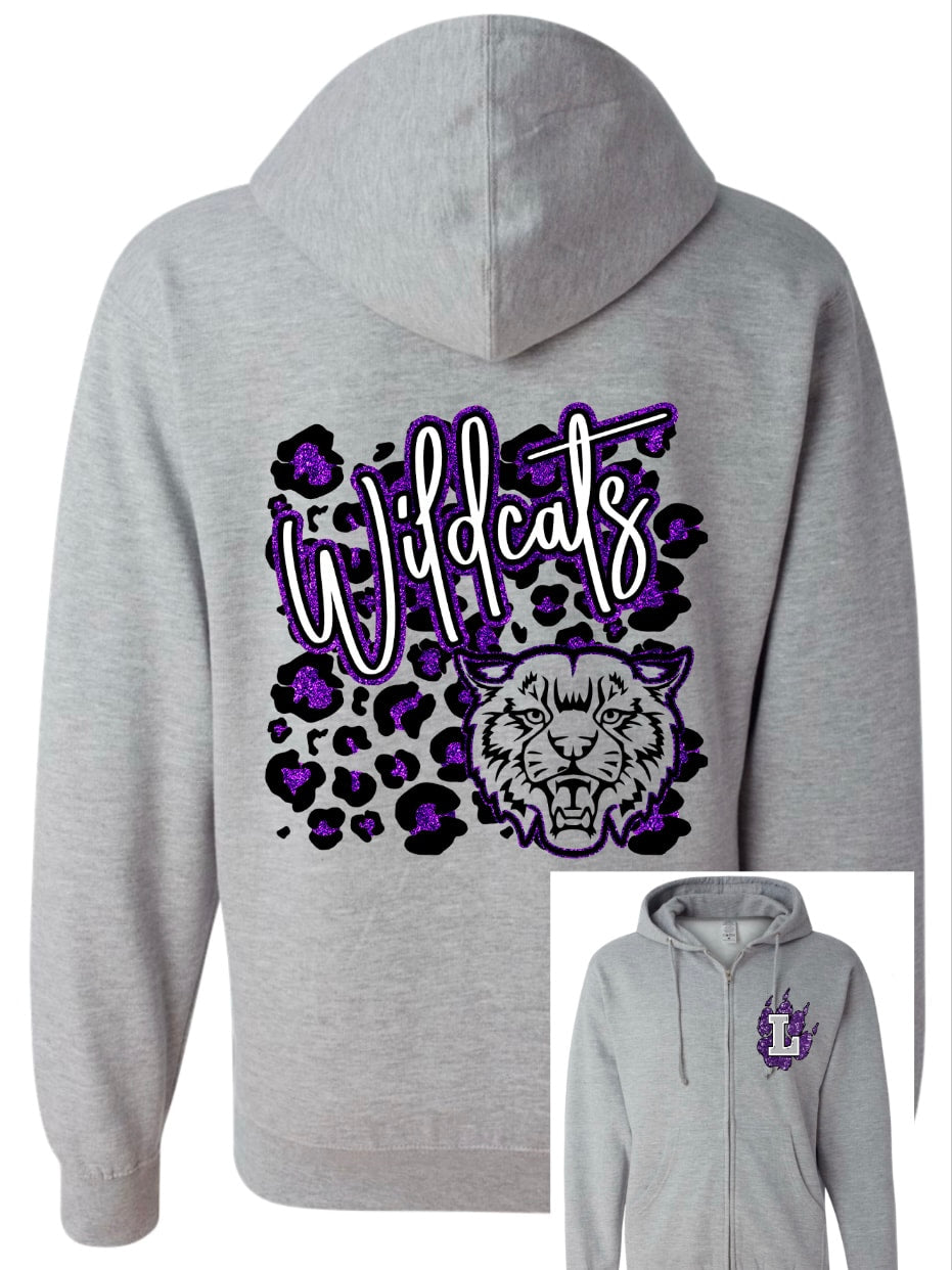 Hoodie Zip Up Glitter Gray Wildcats Leopard