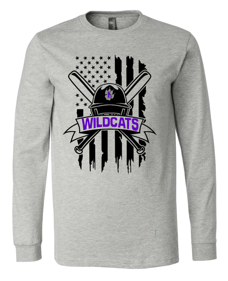 Long Sleeve Gray Wildcats Baseball Flag