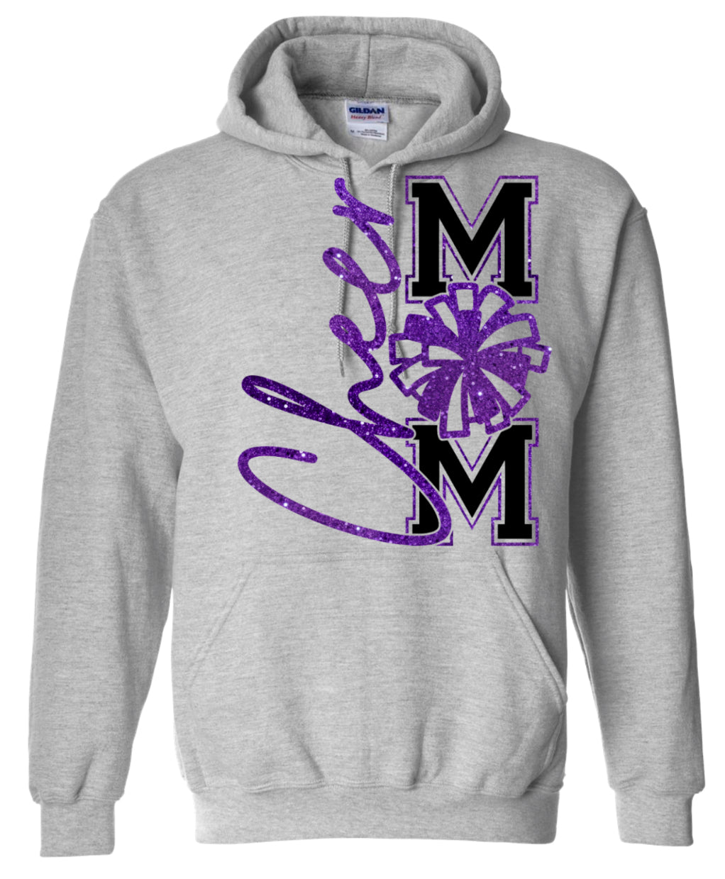 Hoodie Sport Grey Cheer Mom Faux Glitter Vert