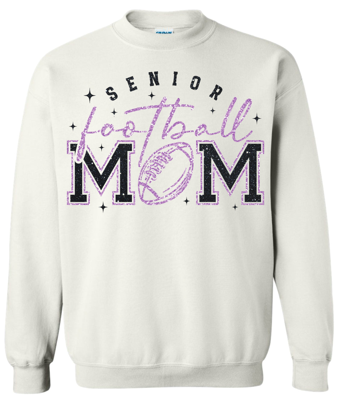 Crew Neck White Faux Glitter Senior Mom