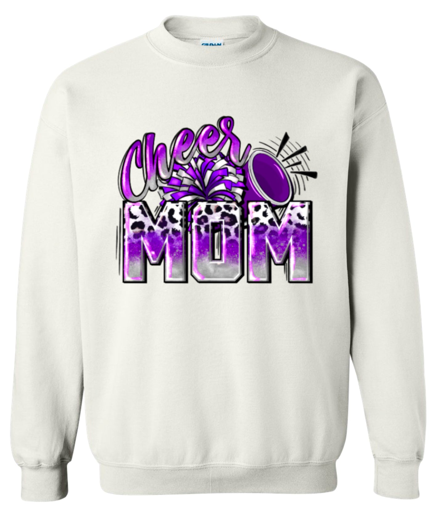 Crew Neck White Cheer Mom Leopard