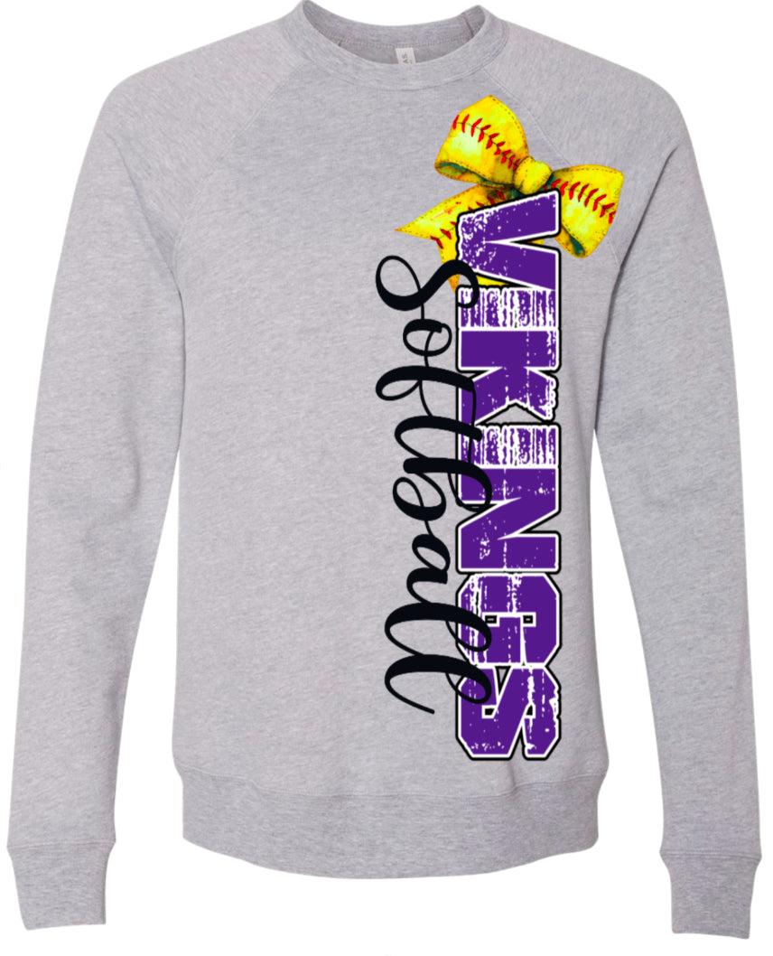 Crew Neck Sport Grey Viking Softball Vert Bow 3