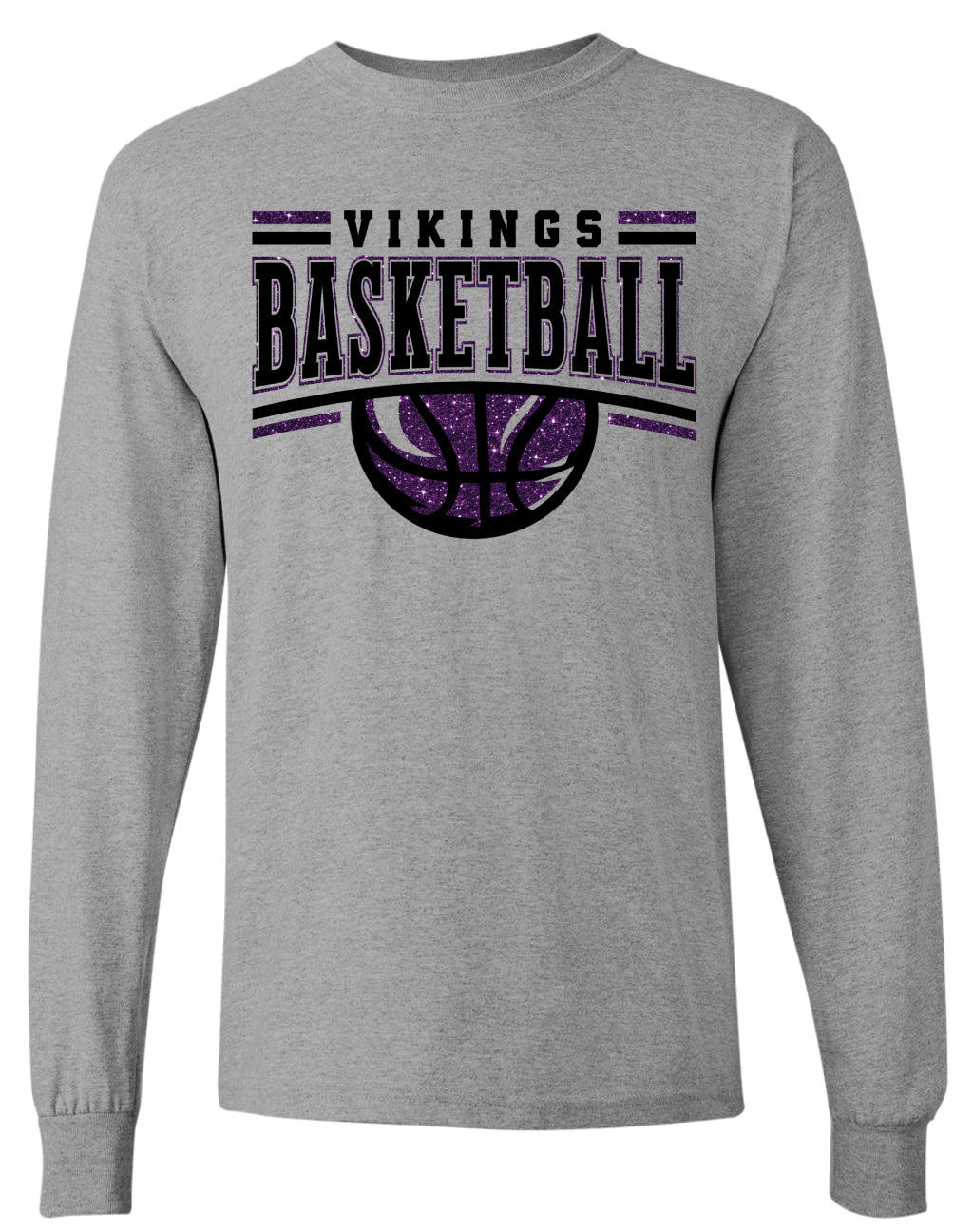 Long Sleeve Viking Basketball Glitter Sport Grey