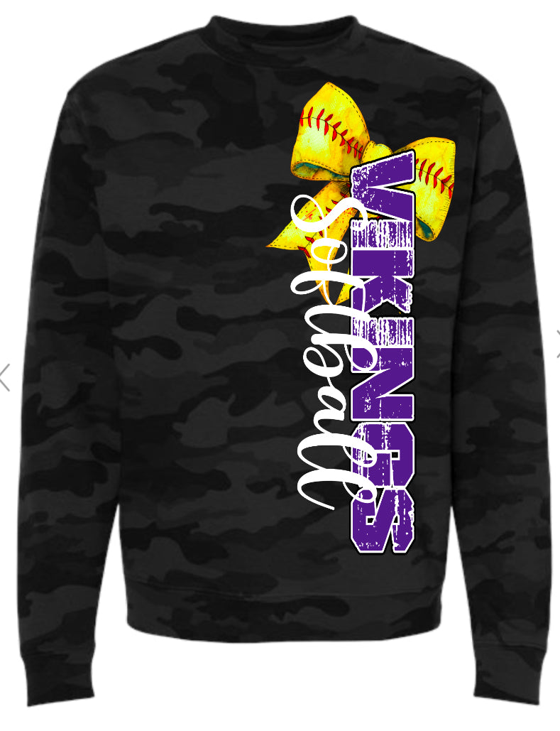 Crew Neck Black Camo Viking Softball Vert Bow 9