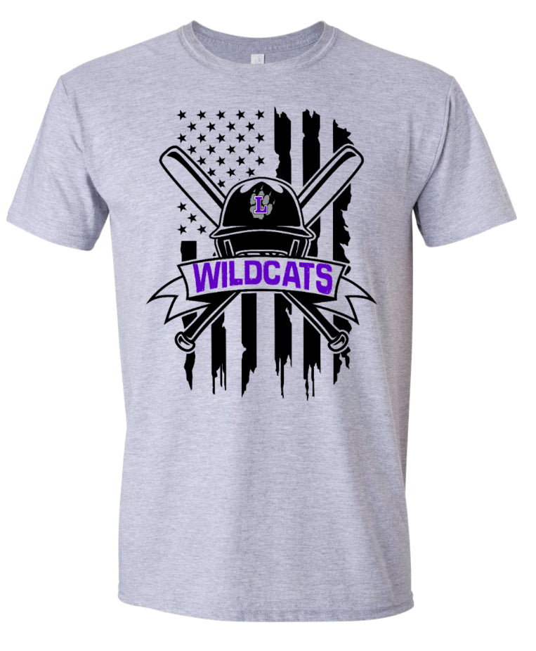 T-Shirt Gray Wildcats Baseball Flag
