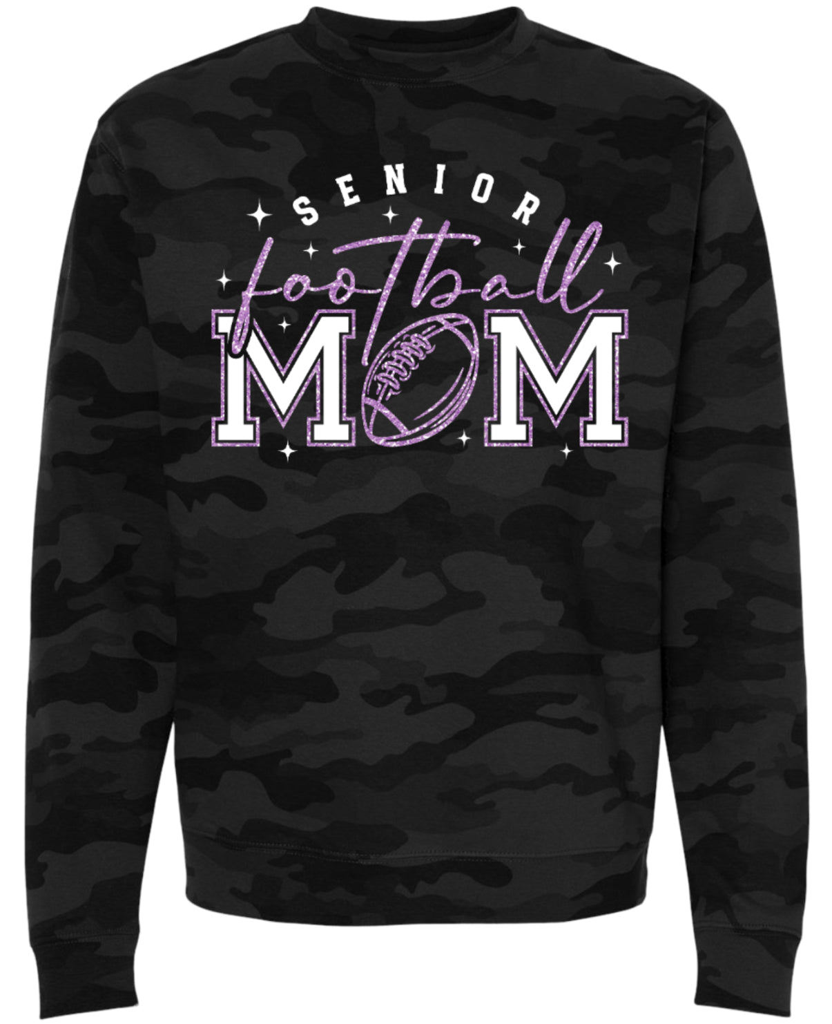 Crew Neck Camo Faux Glitter Senior Mom