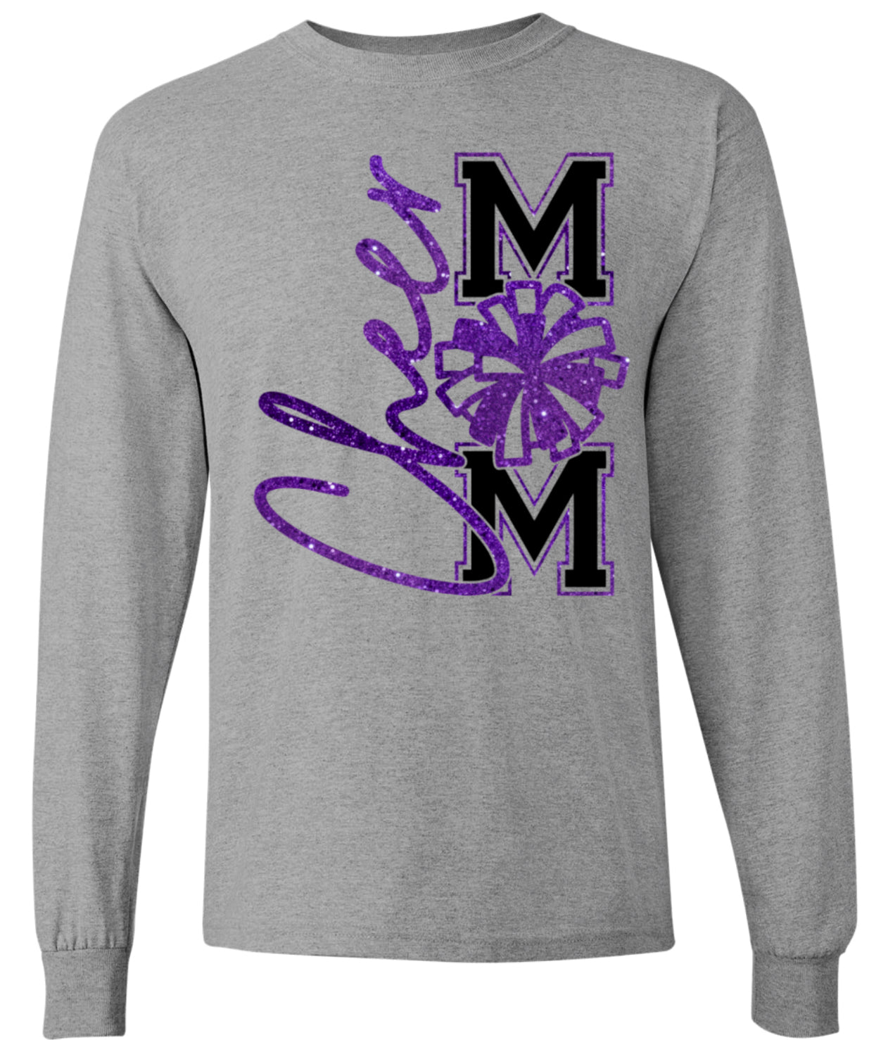 Long Sleeve Sport Grey Cheer Mom Faux Glitter Vert