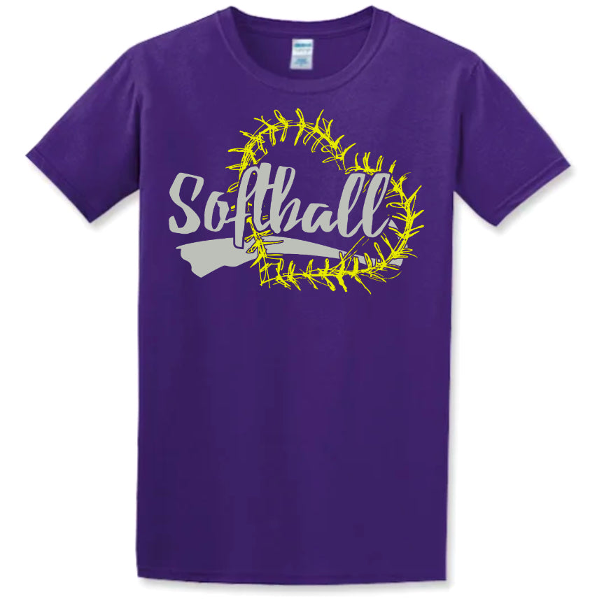 T-Shirt Purple Softball Heart Stitch 2