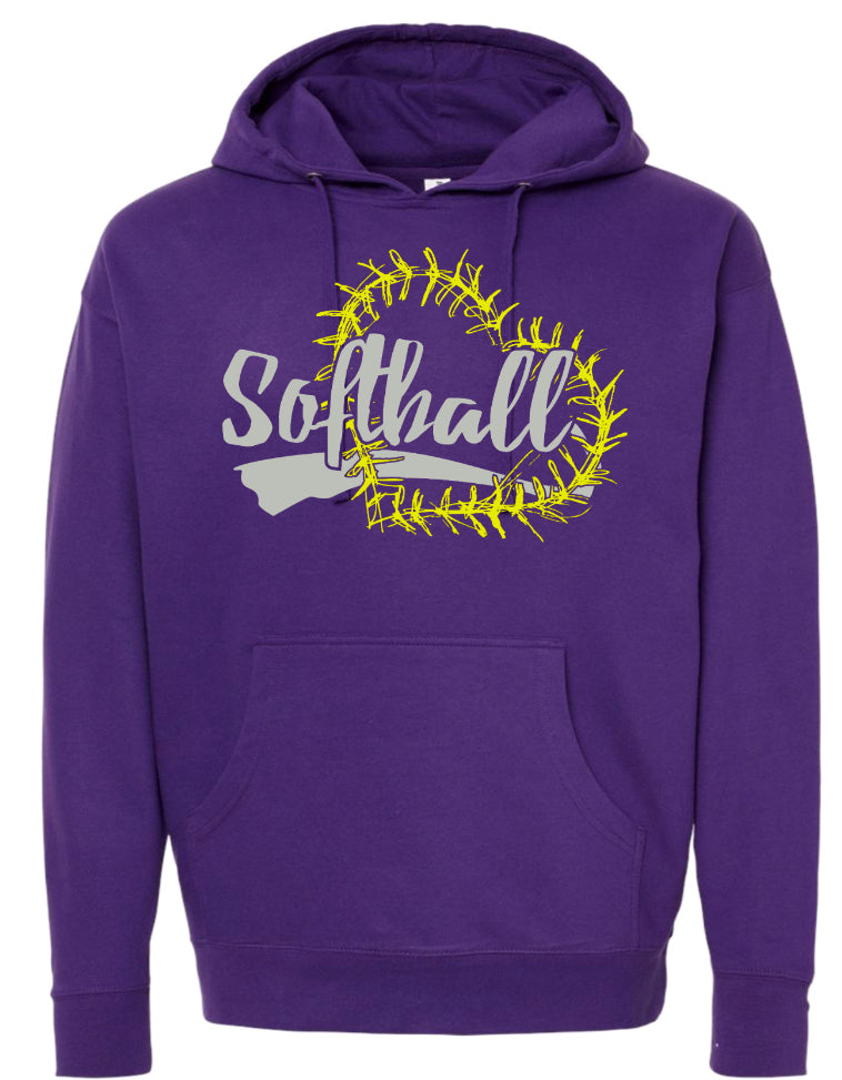 Hoodie Purple Softball Heart Stitch 1