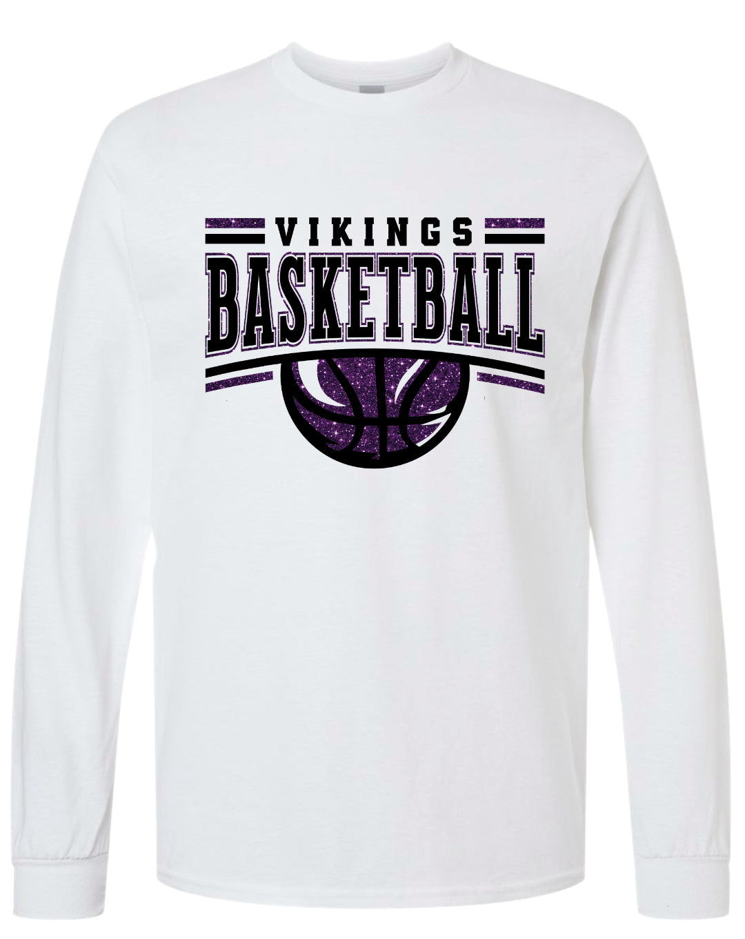 Long Sleeve Viking Basketball Glitter White