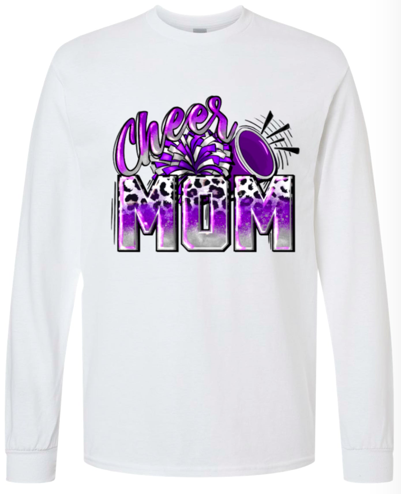 Long Sleeve White Cheer Mom Leopard