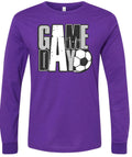 Long Sleeve Purple Distressed Game Day Stacked 3