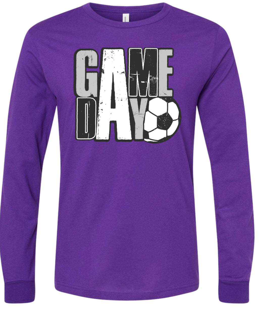 Long Sleeve Purple Distressed Game Day Stacked 3