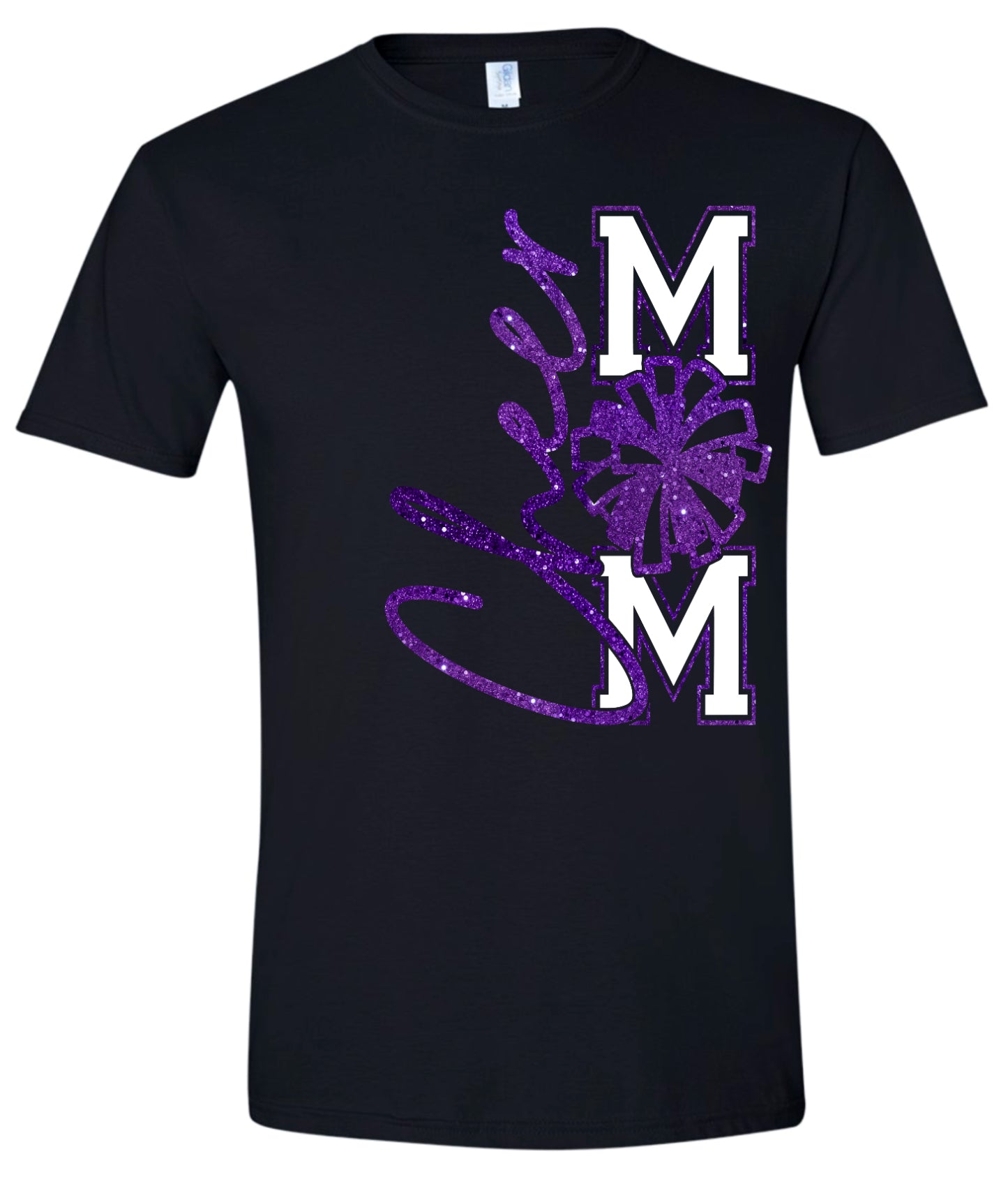 T-Shirt Black Cheer Mom Faux Glitter Vert