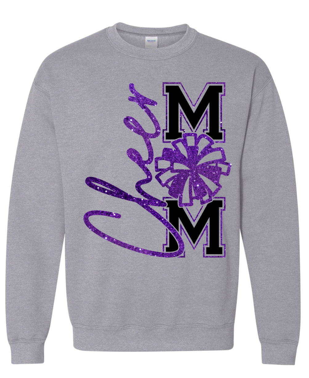 Crew Neck Sport Grey Cheer Mom Faux Glitter Vert