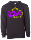 Hoodie Black Softball Heart Stitch 11