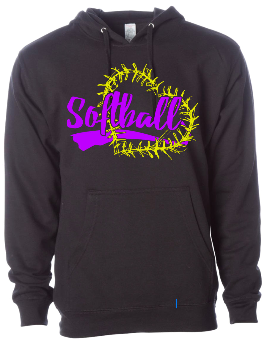 Hoodie Black Softball Heart Stitch 11